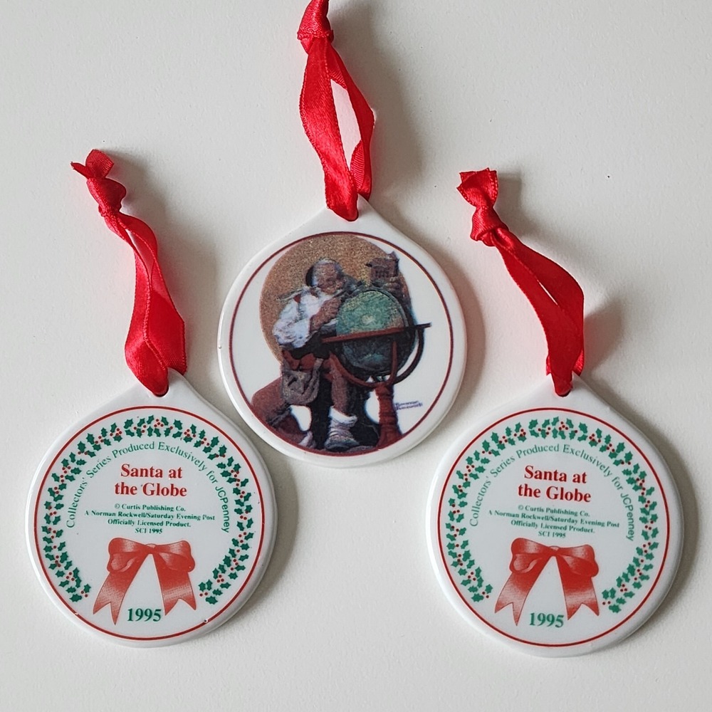 VTG Ornament Lot Santa At The Globe Christmas 1995 J C Penney Norman Rockwell
